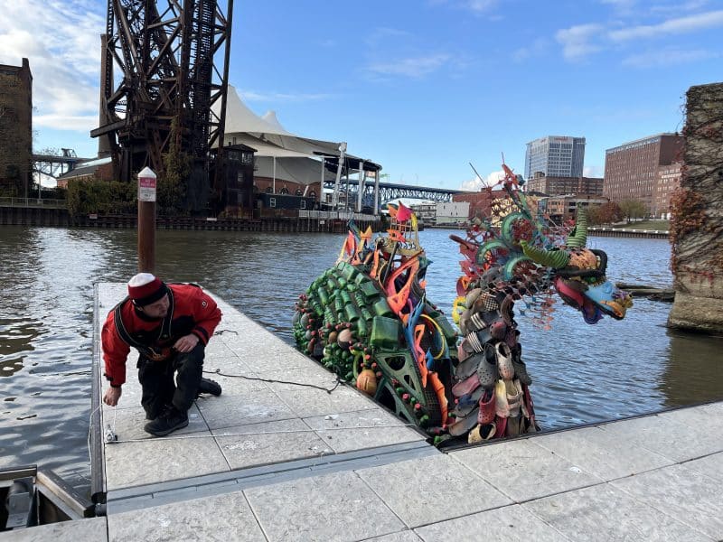 Plastic monster launched into Lake Erie to boost awareness of microplastics, pollution